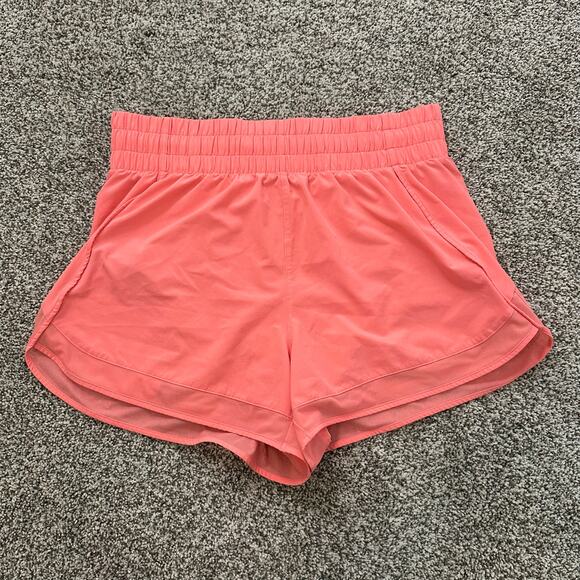 Athleta neon coral orange High Rise Mesh Racer Run 3" shorts size M - Picture 2 of 8